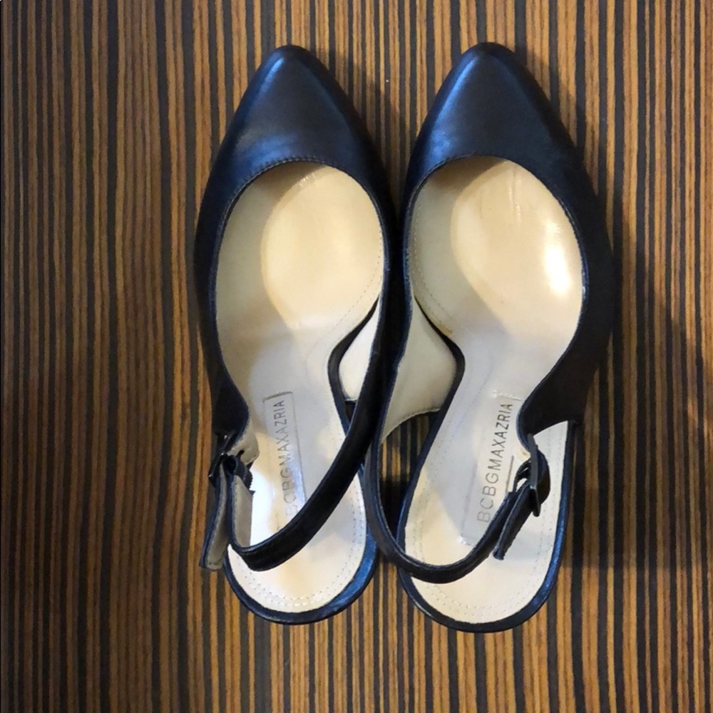 BCBG Maxazaria Black Leather Heels Size 6 (36)